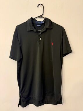 Performance Polo by Ralph Lauren Black Polo with Red Logo Embroidery